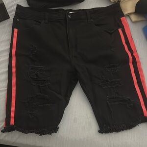 Black and Red Men's Distressed Shorts